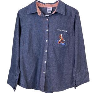 Disney Anchors Away Tigger Button Down Chambray Shirt Size Large